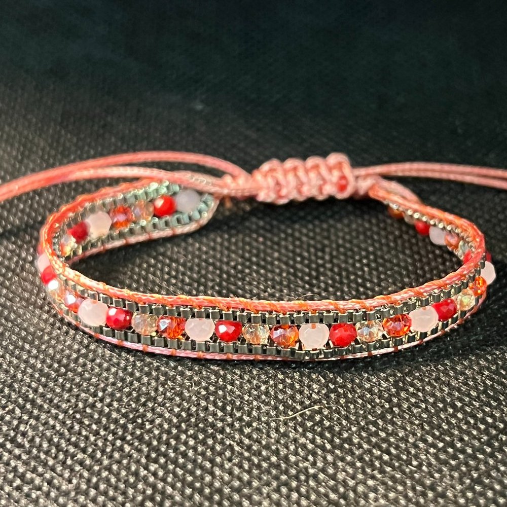 Pink and Silver Beaded Expandable Knotted Bracelet